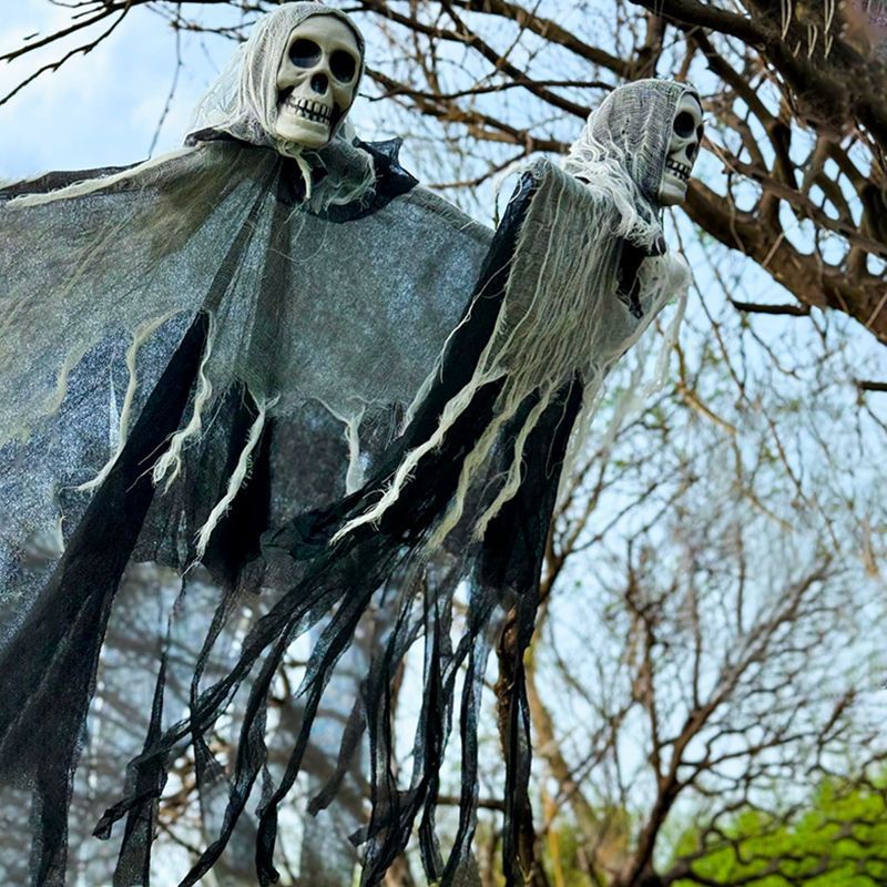 Halloween Decorations: Hanging Ghost Skull Skeleton Prop - silverfoxgoods